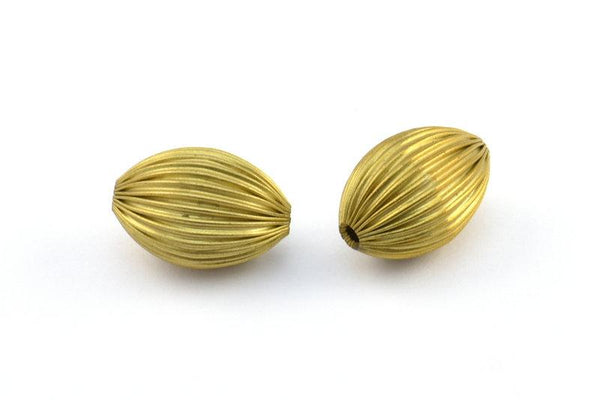 5 Vintage Raw Brass Crimped Textured (20x14mm) Oval Hollow Beads Y218
