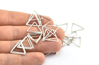 Silver Triangle Charm, 24 Silver Tone Triangle Ring Charms (15x1mm) BS 2247