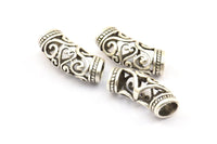 Antique Silver Bracelet Connector, 3 Antique Silver Plated Brass Bracelet Parts for Leather Cord 5.5x6.8mm  (25x11x8.5mm) A0552 H0565