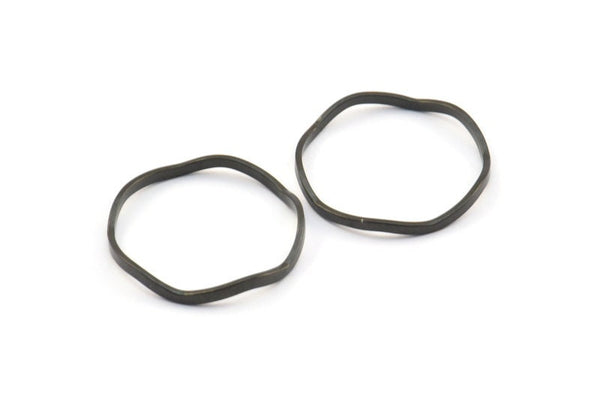 Black Circle Rings, 12 Oxidized Brass Black Wavy Circle Rings, Charms (20.5x0.80x1.5mm) BS 2220 S728