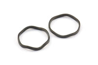 Black Circle Rings, 24 Oxidized Brass Black Wavy Circle Rings, Charms (15x0.80x1.5mm) BS 1758 S736