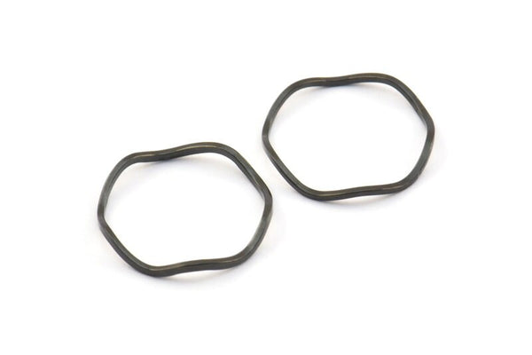 Black Circle Rings, 24 Oxidized Brass Black Wavy Circle Rings, Charms (17x0.8x0.8mm) E189 S735