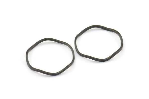 Black Circle Rings, 24 Oxidized Brass Black Wavy Circle Rings, Charms (18x0.8mm) BS 1805 S730