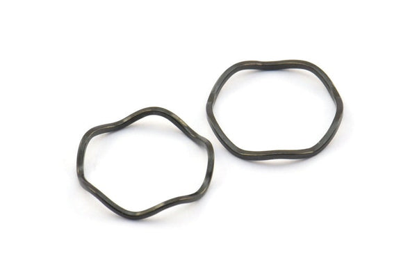 Black Circle Rings, 24 Oxidized Brass Black Wavy Circle Rings, Charms (15.5x0.80mm) BS 1756 S729