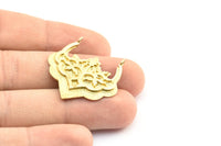 Brass Ethnic Pendant, 2 Raw Brass Ethnic Pendants With 2 Loops (31x32x1.6mm) E249
