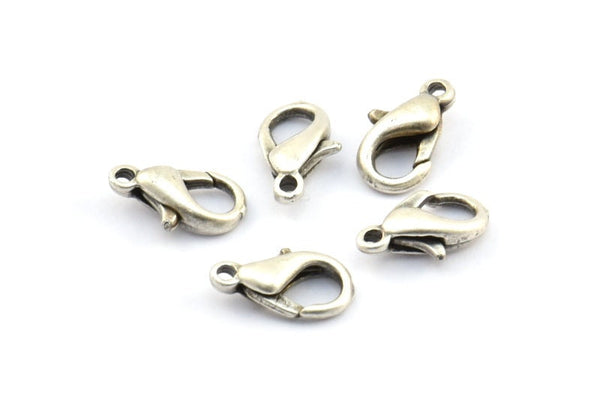 Antique Silver Parrot Clasp, 25 Antique Silver Plated Brass Lobster Claw Clasps  (12x6mm) bh502 A0399 H0517
