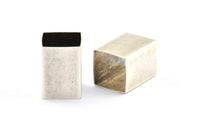 Antique Silver Square Tubes, 6 Antique Silver Plated Brass Huge Square Tubes (14x20mm) Bs 1521 H0514