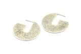 Geometric Earring Findings, 2 Antique Silver Plated Brass Semi Circle Textured Earring Findings (36.5x1mm) BS 1976 H0527