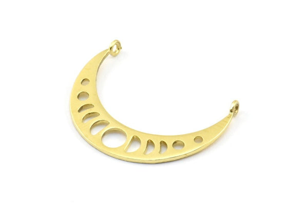 Moon Phases Pendant, 4 Raw Brass Crescent Pendants With 2 Loops, Earring Findings (35x8x1mm) BS 2067