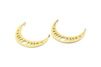 Moon Phases Pendant, 4 Raw Brass Crescent Pendants With 2 Loops, Earring Findings (35x8x1mm) BS 2067