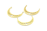Moon Phases Pendant, 4 Raw Brass Crescent Pendants With 2 Loops, Earring Findings (35x8x1mm) BS 2067