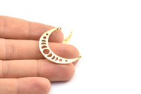Moon Phases Pendant, 4 Raw Brass Crescent Pendants With 2 Loops, Earring Findings (35x8x1mm) BS 2067