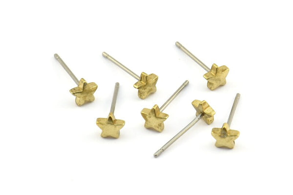 Star Earring Stud, 12 Stainless Steel Earring Posts With Raw Brass Star Earring Stud, Ear Studs (5x14.5mm) E332