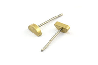 Half Moon Stud, 12 Stainless Steel Earring Posts With Raw Brass Half Moon Stud, Ear Studs (6x14mm) E335