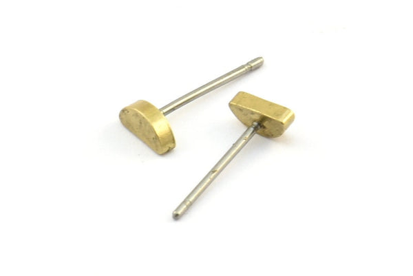 Half Moon Stud, 12 Stainless Steel Earring Posts With Raw Brass Half Moon Stud, Ear Studs (6x14mm) E335