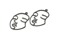 Black Face Charm, 6 Oxidized Brass Black Face Shape Charms With 1 Loop, Pendant, Earrings, Findings (46x28x1mm) E022 S737