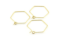 Brass Hexagon Earring, 24 Raw Brass Wire Hexagon Earring Charms, Pendants, Findings (20x0.7mm) E320