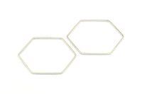 Hexagon Ring Charm, 12 Silver Tone Hexagon Shaped Ring Charms (40x1x1mm) E325