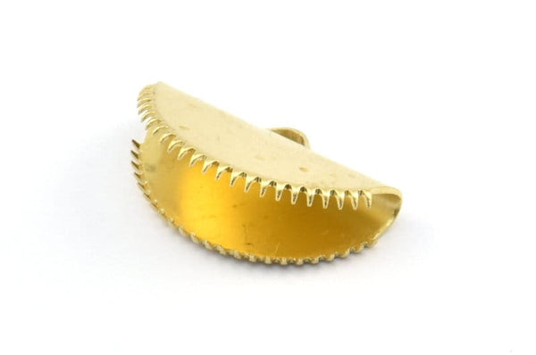 Half Moon Crimp, 12 Raw Brass Ribbon Crimp End With 1 Loop, Findings (20x12mm) E145