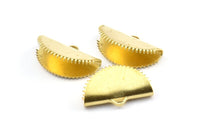 Half Moon Crimp, 12 Raw Brass Ribbon Crimp End With 1 Loop, Findings (20x12mm) E145