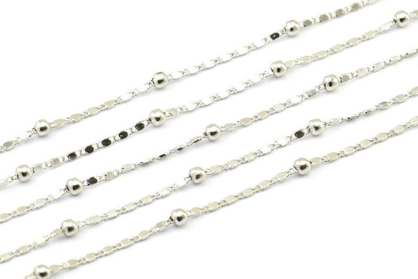 Silver Ball Chain, 3 Meters - 9.9 Feet  (0.8x1.8mm) Silver Tone Brass Soldered Chain With Balls Z159