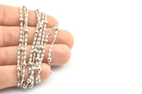 Silver Ball Chain, 3 Meters - 9.9 Feet  (0.8x1.8mm) Silver Tone Brass Soldered Chain With Balls Z159