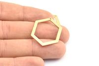 Hexagon Choker Charm, 6 Raw Brass Hexagon Charms With 1 Hole, Pendants, Findings (33x24.5x1mm) E074
