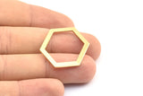 Hexagon Choker Charm, 6 Raw Brass Hexagon Charms, Pendants, Findings (33x24.5x1mm) E075