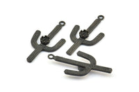 Cam Çerçeveli Kaktüs, 4 mm Taş Çerçeveli 2 Oksitlenmiş Pirinç Siyah Kaktüs Tılsımı, Mücevher Malzemeleri, Bulgular (37x18 mm) N0228 S740