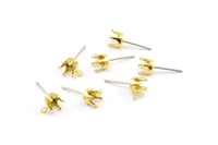 Earring Post Stud, 50 Stainless Steel Earring Posts With Raw Brass 5mm Pad And 1 Loop, Ear Studs E136