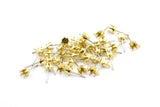 Earring Post Stud, 50 Stainless Steel Earring Posts With Raw Brass 5mm Pad And 1 Loop, Ear Studs E136
