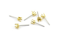 Earring Post Stud, 50 Stainless Steel Earring Posts With Raw Brass 3.5mm Pad And 1 Loop, Ear Studs E134