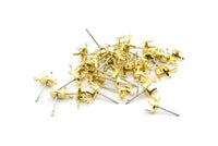 Earring Post Stud, 50 Stainless Steel Earring Posts With Raw Brass Drop Shape 3x5mm Pad And 1 Loop, Ear Studs E138