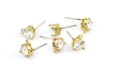 Earring Post Stud, 4 Stainless Steel Earring Stud With Raw Brass Pad And 8mm Zirconia Bead And 1 Loop, Ear Studs E099