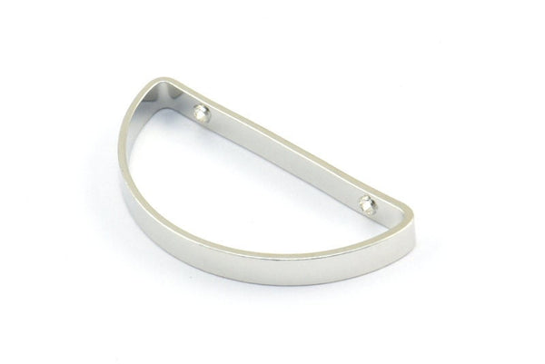 Silver Half Moon - 12 Silver Tone Semi Circle Connectors with 2 Holes (15x30x3x0.80mm) E170