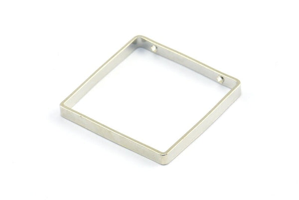 Silver Square Charm, 12 Silver Tone Square Connectors with 2 holes (30x3x0.80mm) E168