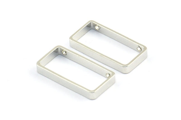 Silver Rectangle Connector 12 Silver Tone Open Rectangle Connectors with 2 Holes (10x20x2.5x0.80mm) E169