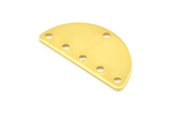 Gold Circle Blank, 3 Gold Plated Brass Semi Circle Blanks With 6 Holes (25x12.5x0.80mm) A0876 Q0469