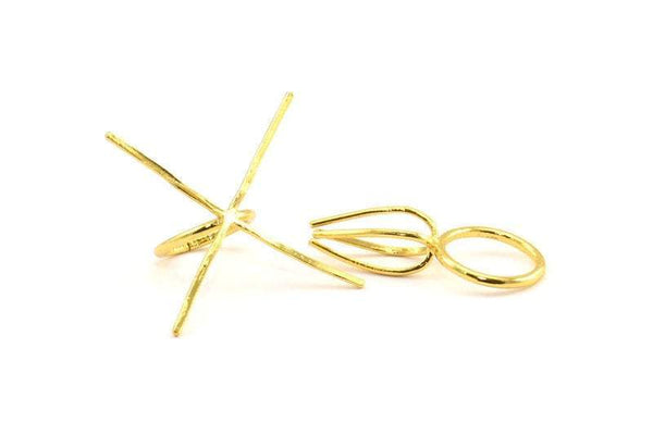 Claw Ring Blank, 2 Gold Plated Brass 4 Claw Ring Blanks For Natural Stones N0044 Q474