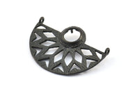 Black Ethnic Pendant, 2 Oxidized Brass Black Semi Circle Pendants with 2 Loops and 1 Pad Setting (36x25x3x1mm) BS 1948 S703