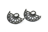 Black Ethnic Pendant, 2 Oxidized Brass Black Semi Circle Pendants with 2 Loops and 1 Pad Setting (36x25x3x1mm) BS 1948 S703