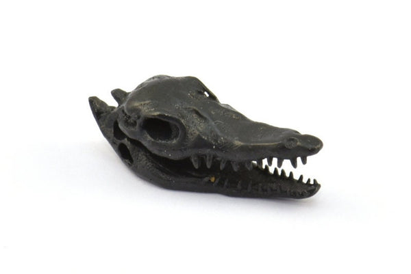 Black Crocodile Skull, 1 Oxidized Brass Black Crocodile Skull With 1 Loop, Findings, Charms (27x9mm) BS 1878 S707