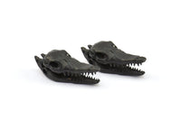 Black Crocodile Skull, 1 Oxidized Brass Black Crocodile Skull With 1 Loop, Findings, Charms (27x9mm) BS 1878 S707