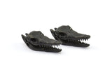 Black Crocodile Skull, 1 Oxidized Brass Black Crocodile Skull With 1 Loop, Findings, Charms (27x9mm) BS 1878 S707