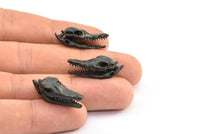 Black Crocodile Skull, 1 Oxidized Brass Black Crocodile Skull With 1 Loop, Findings, Charms (27x9mm) BS 1878 S707