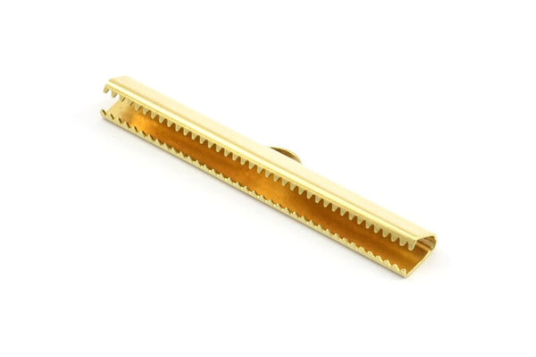 Ribbon Crimp End, 12 Raw Brass Ribbon Crimp Ends With 1 Loop, Findings (45x6mm) D0536