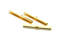 Ribbon Crimp End, 12 Raw Brass Ribbon Crimp Ends With 1 Loop, Findings (45x6mm) D0536