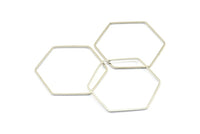 Hexagon Ring Charm, 12 Silver Tone Hexagon Shaped Ring Charms (40x1mm) E306 H0598