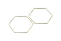 Hexagon Ring Charm, 12 Silver Tone Hexagon Shaped Ring Charms (40x1mm) E306 H0598