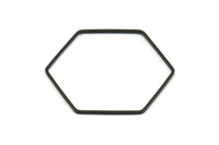 Hexagon Ring Charm, 6 Oxidized Brass Black Hexagon Shaped Ring Charms (40x1x1.10mm) E300 S750